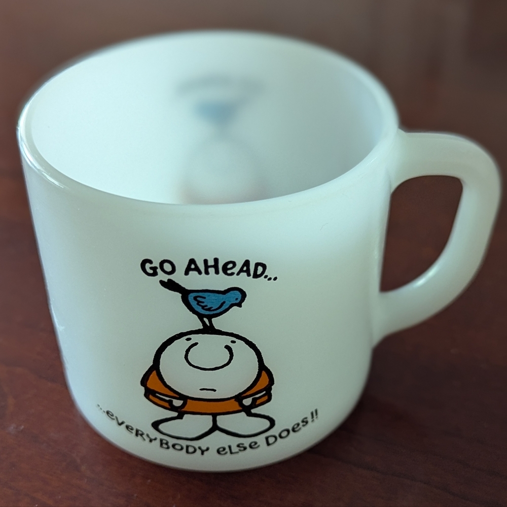 Vintage Ziggy milk glass coffee mug by Federal Glass